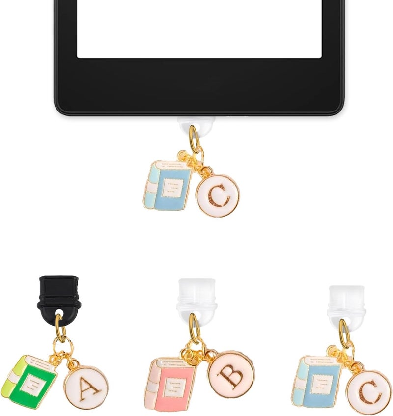 QPIXVB Kindle Dust Plug Charm,3PCS USB C Dust Plug,Kindle Accessories,Phone Charms,Gifts for Men Women Book Lover Readers Teachers Students,Book Design Charms Compatible with Type C/USB C Charging Port - Image 1